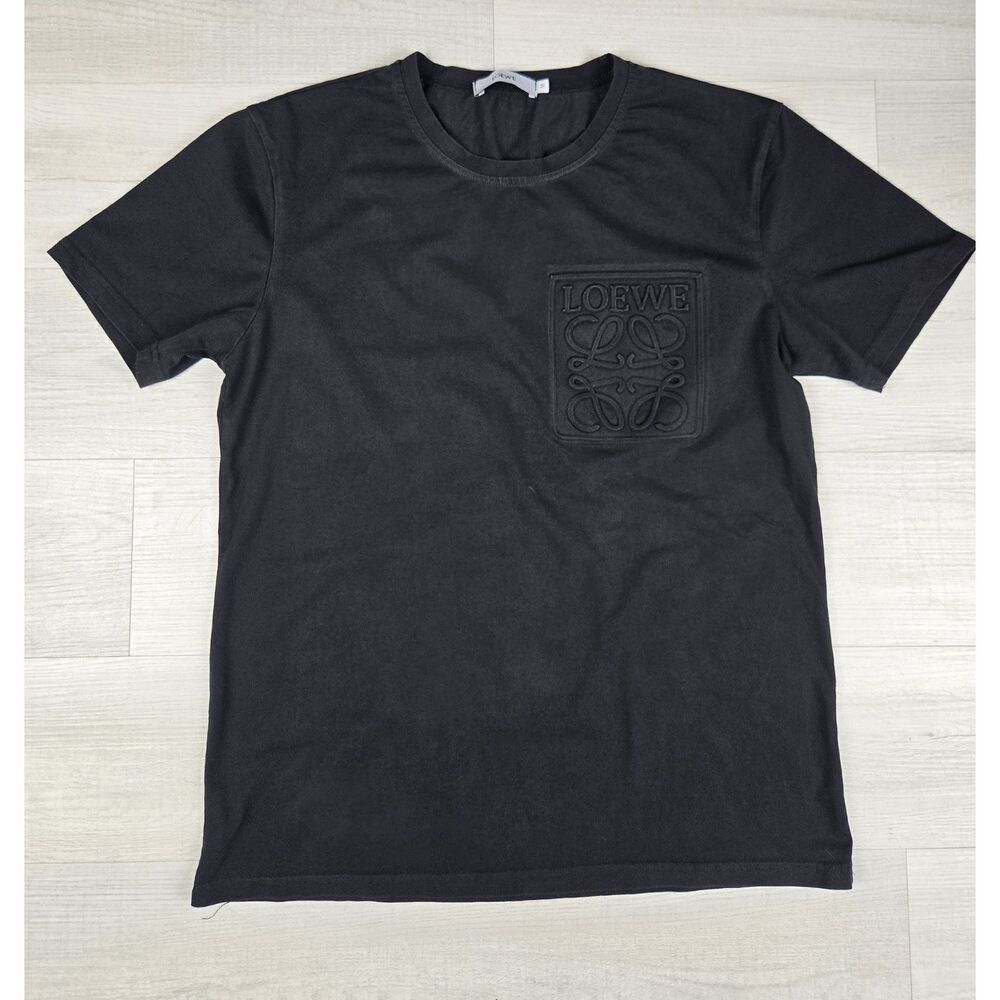 LOEWE Mens Black Embossed Anagram Logo Block T-Shirt Size M Short Sleeve Tee